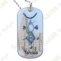  This travel tag are showing a replica of charms used by Touareg tribes. 